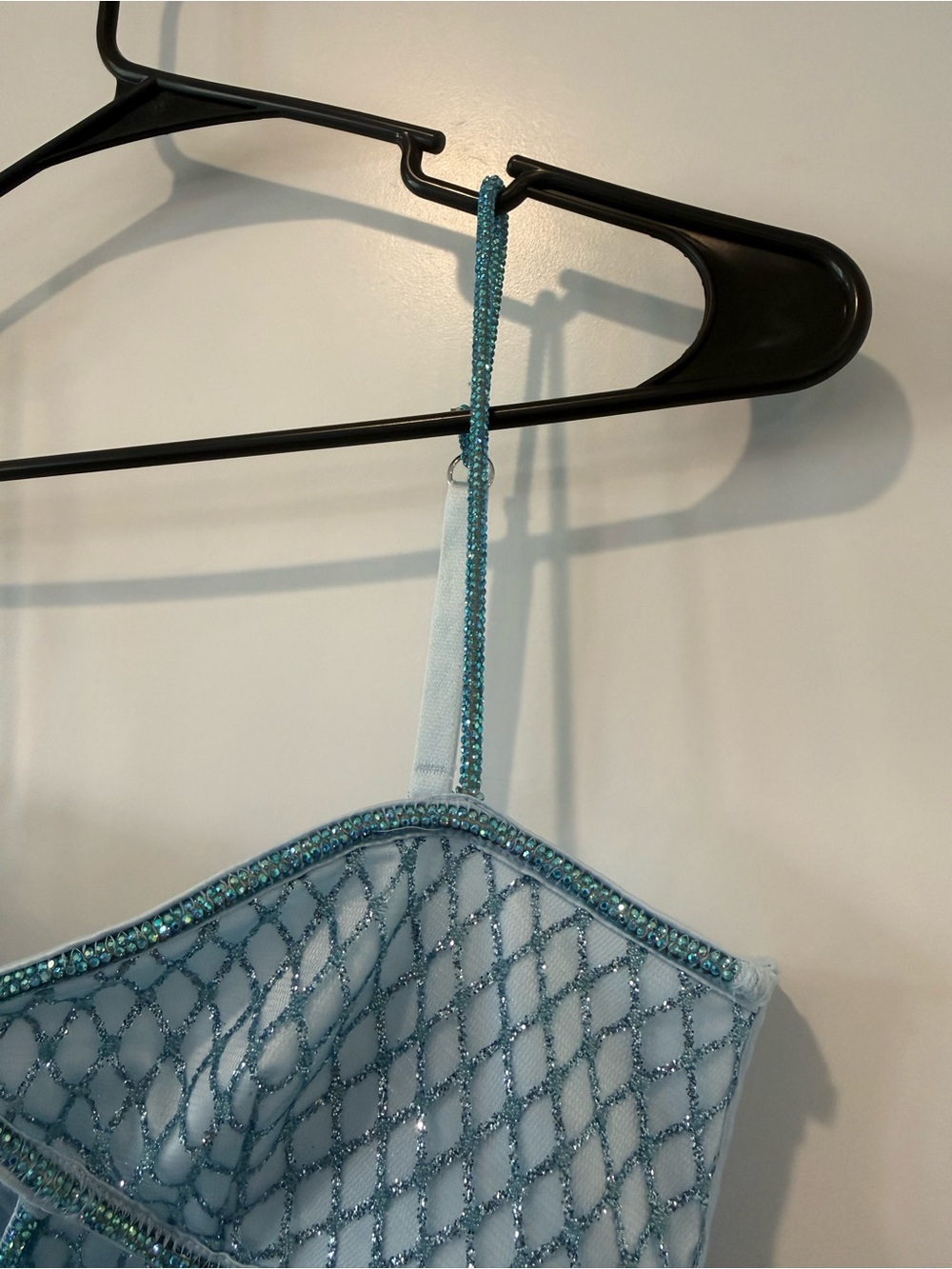 NWT For Love & Lemons Blue Glitter Mesh Mini Slip Dress Rhinestone Fishnet - Picture 4 of 8